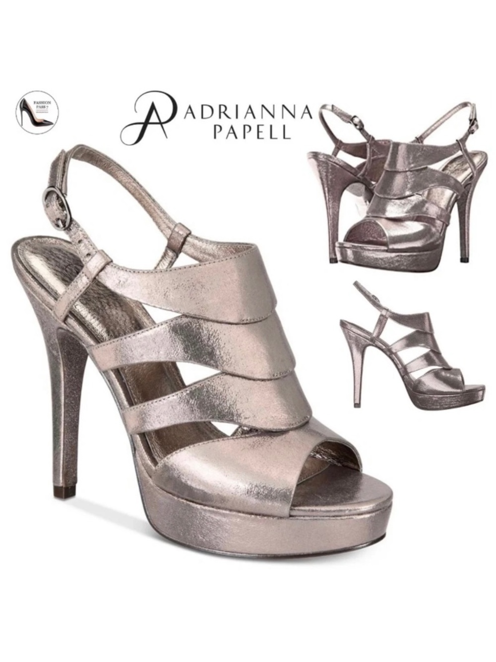 Adrianna Papell Marlene Metallic Silver Platform Sandal Stiletto Heels Pumps 8.5